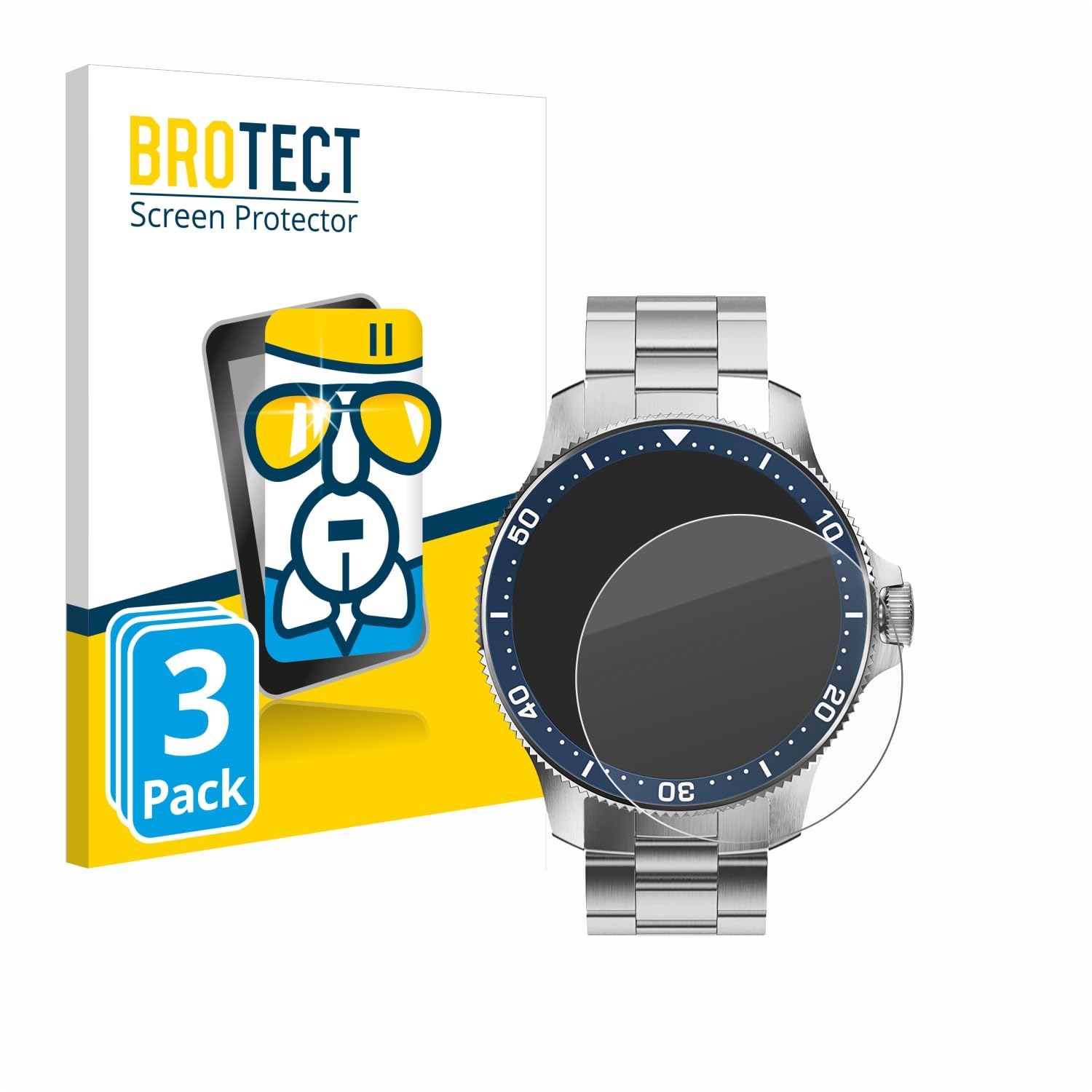 Brotect Pellicola Vetro Per Orologi (Ø 44 Mm) - 3 Pezzi, AirGlass 9H, Ibrido Flessibile, Protezione Schermo Trasparente, Made In Germany