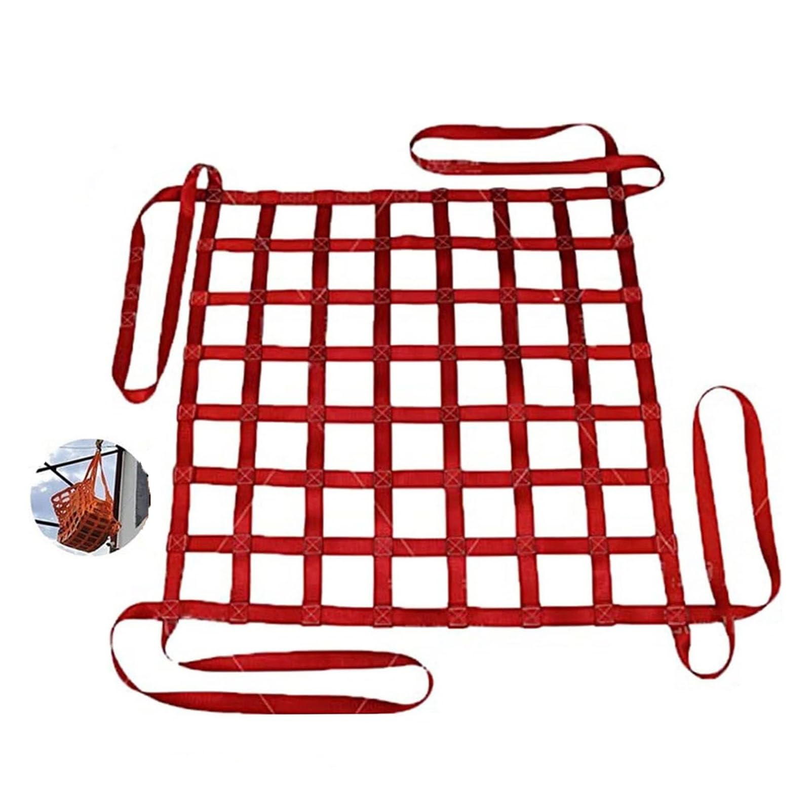 Filet de levage de sécurité en nylon plat 1x1m pour manutention matériaux et jeux d'escalade