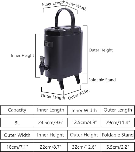 Miniatura 7 de Dispensador de bebidas frías y calientes de 2.2 gales/8 litros, acero inoxidable 304 de grado alimenticio, aislado, estilo moderno, negro