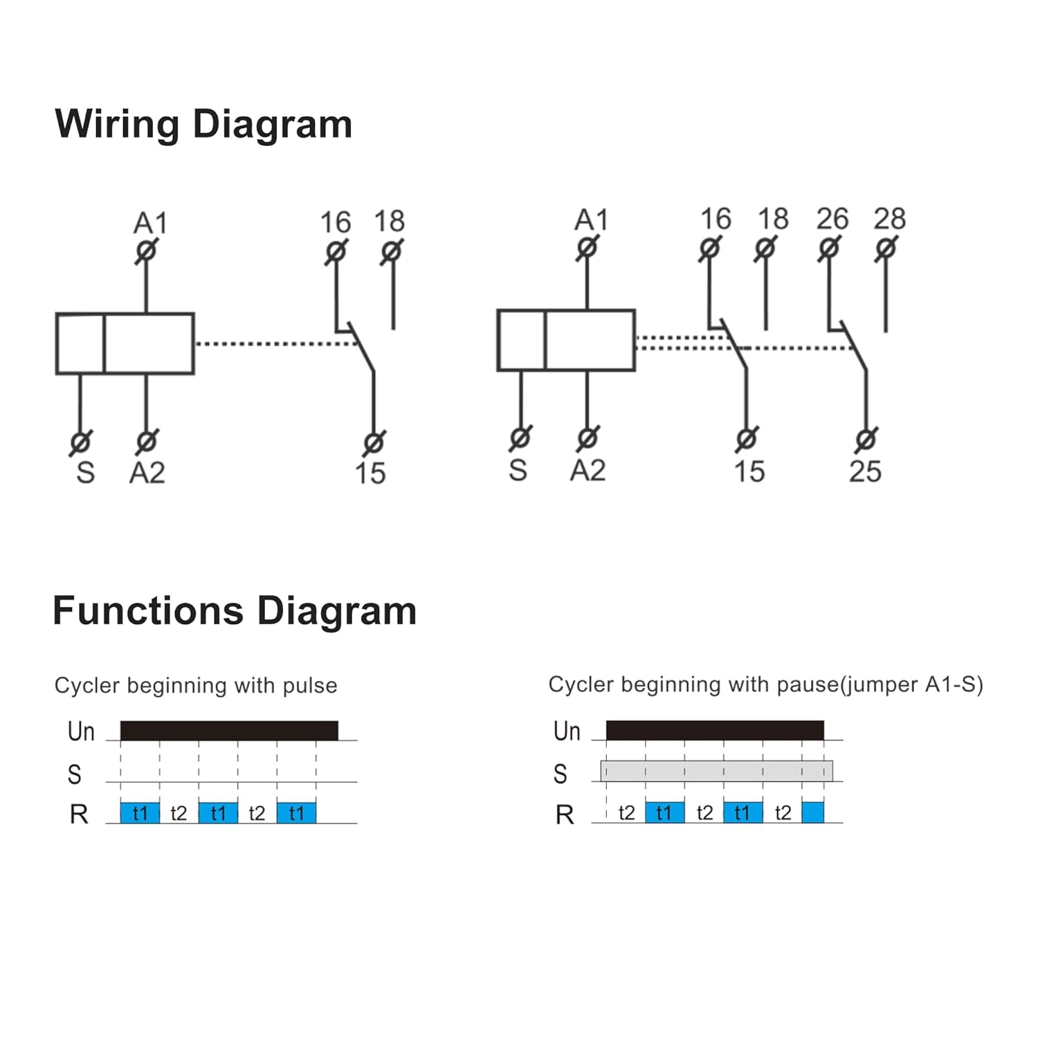 GEYA Asymmetric Cycle Time Relay 2SPDT 10A AC/DC24V-240V Cycler Repeat Timer Delay Relay Din Rail Modular(GRT6-S2,AC/DC24V-240V)