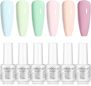 NAILWIND 6PCS Pastel Gel Nail Polish Set Nude Light Pink Gel Polish, Baby Blue Nail Gel Polish Pastel Yellow Green Gel Col...