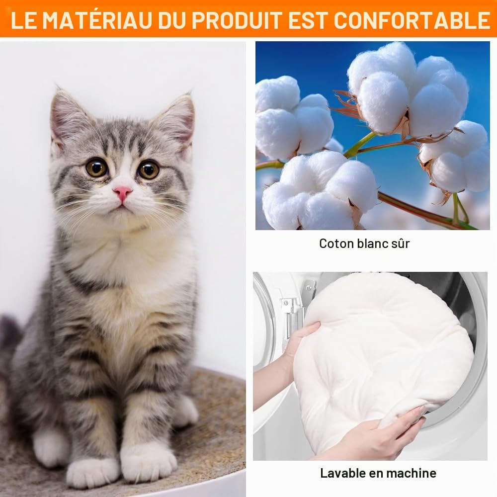 Lit pour Chat avec Coussin, 48 cm Panier pour Chat en Cordes de Coton Tressé, pour Tous Les Chats, Toutes Saisons, Universel