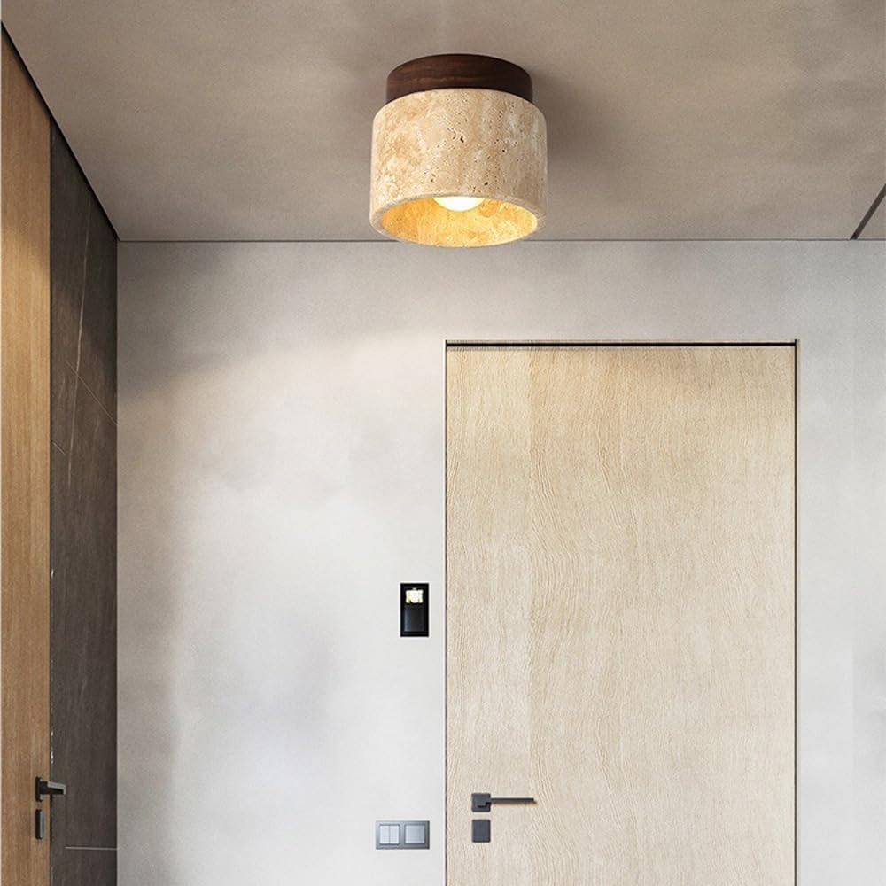 TISTIK Plafonnier Semi-encastré en Pierre Naturelle et marbre, Petit plafonnier de Ferme Vintage Proche du Plafond pour Cuisine, Couloir, Porche, escalier