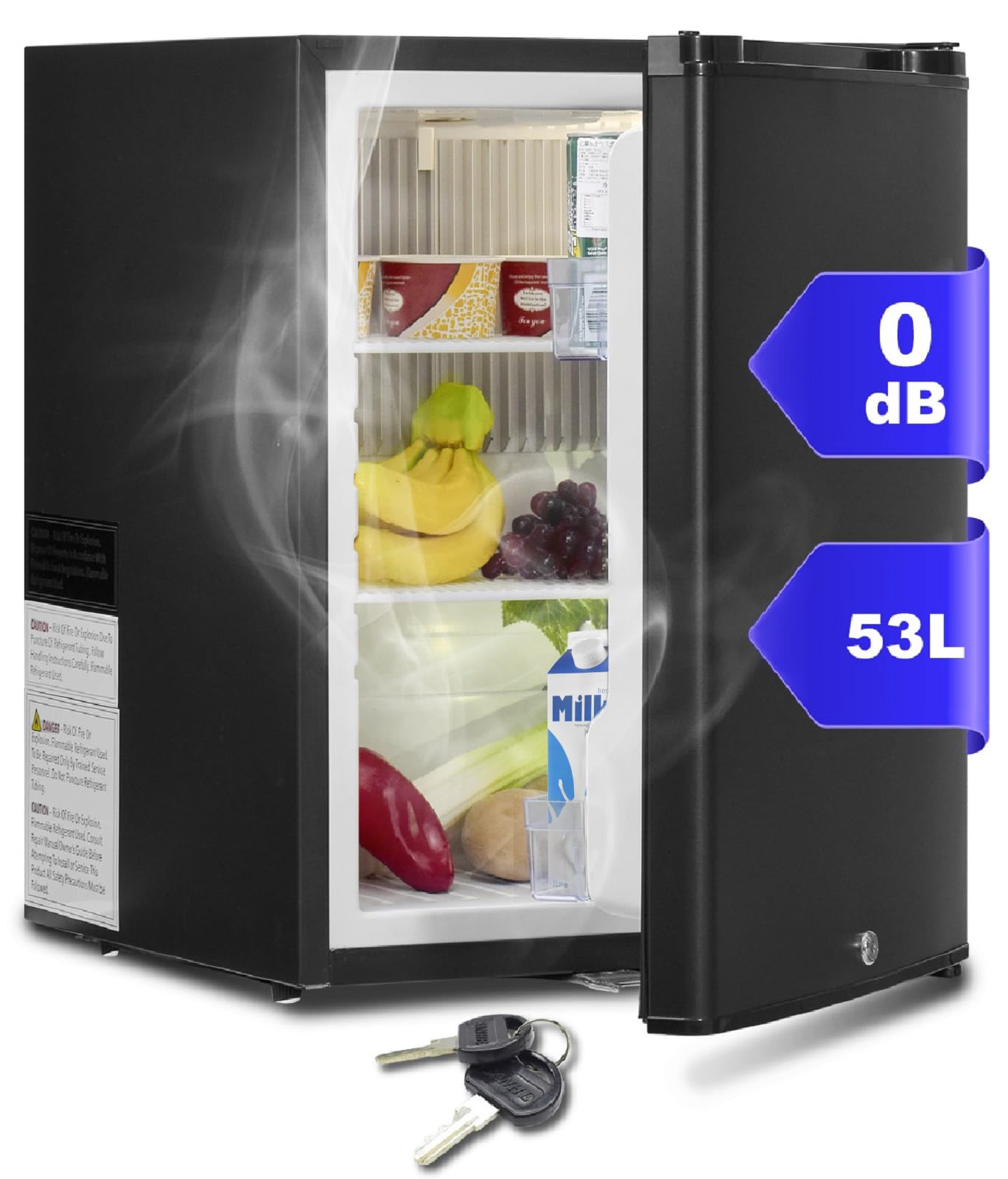SMETA Frigo 12V 220V, Frigo Camping Car Chambre Silencieux 53L, Réfrigérateur avec Serrure et Porte Réversible, pour Caravane Van Aménagé Voiture Chambre Bureau Gîte, Noir