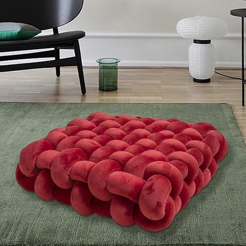 Miniatura 2 de Almohada decorativa cuadrada de 13 pulgadas, almohada anudada de terciopelo blanco y camello de 8 bolas, almohada de piso para sala de estar,