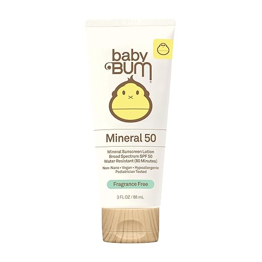 Baby Bum SPF 50 Sunscreen Lotion | Mineral UVA/UVB Face and Body Protection for Sensitive Skin | Fragrance Free | Travel Size | 3 FL OZ