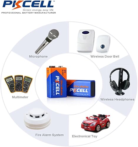 Miniatura 3 de PKCELL Pilas alcalinas 9V Volt 6LR61 MN1604 para termómetro, 6F22 baterías de repuesto (10 piezas)