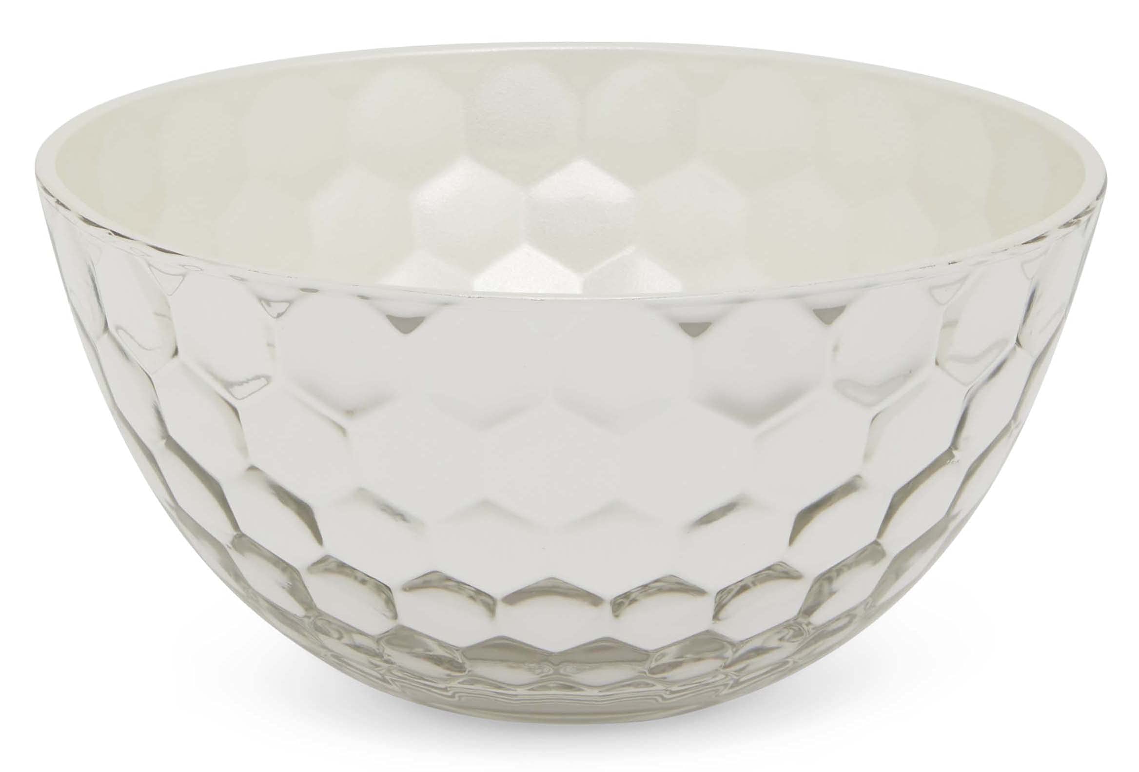 Optik Bol en verre 14 cm H 7 cm – Argenté/blanc perle