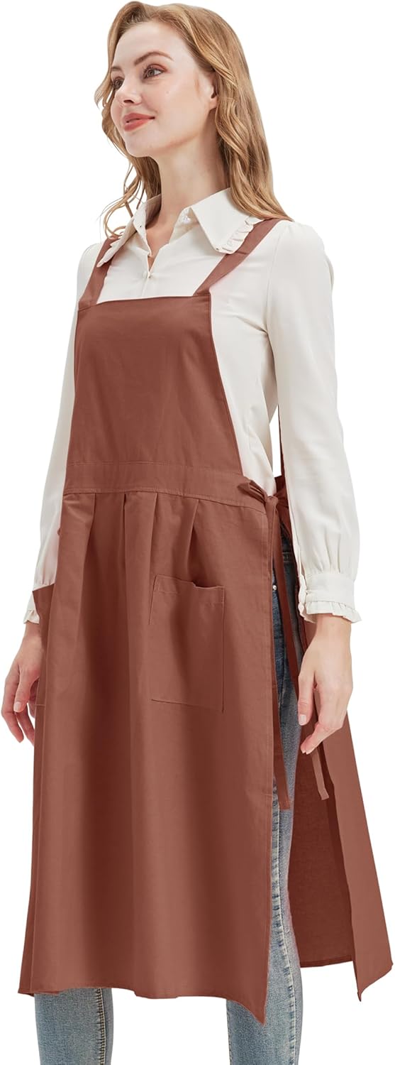 Nanxson Cotton Apron Pinafore Dress Women with Pockets Split Waterdrop Work Apron for Kitchen Baking Gardening Painting Art - Image 2