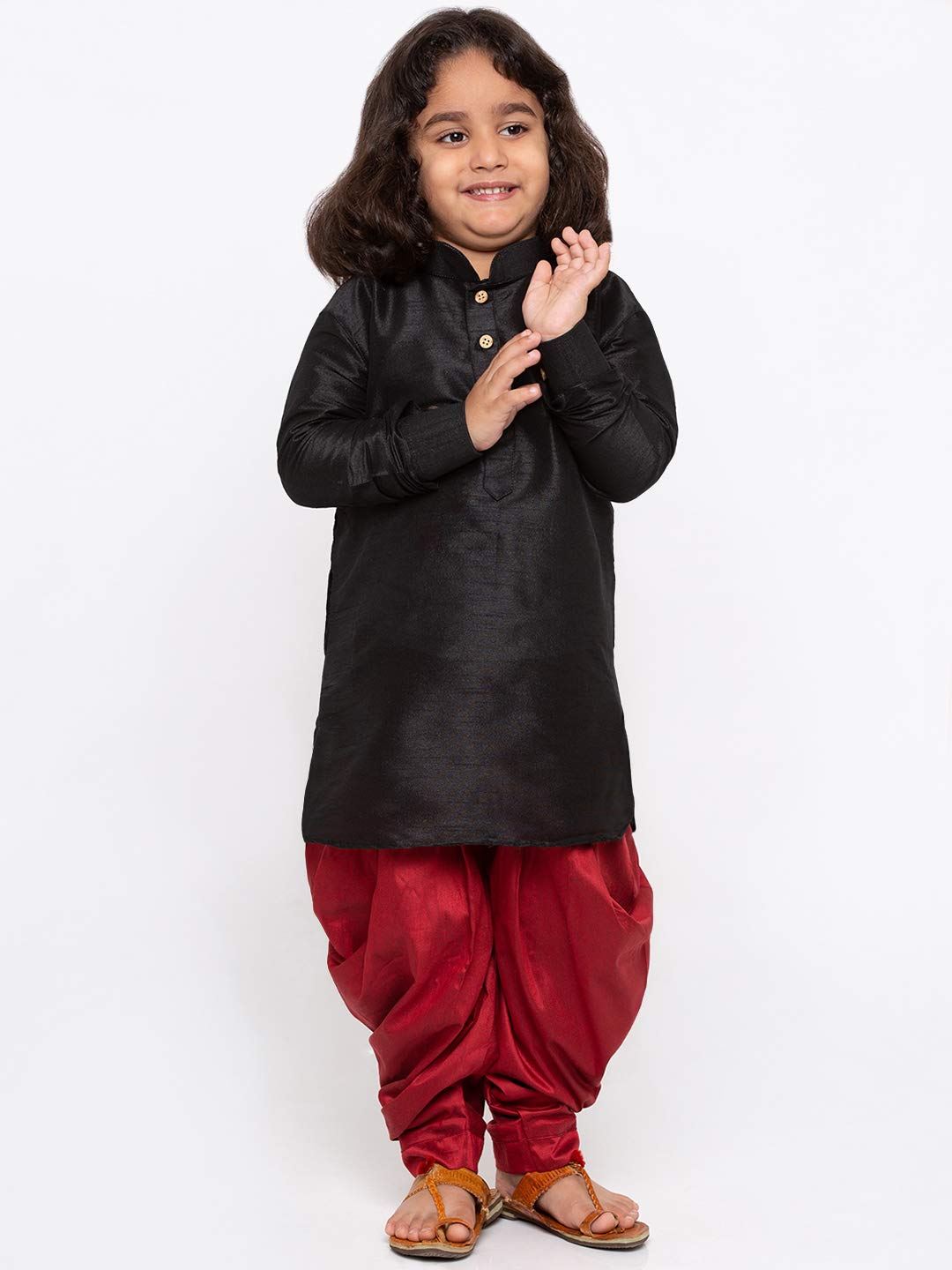 Jbn Creation Boys Silk Blend Kurta And Dhoti Set - Ethnic Elegance For Festivals | Pathani Style Full Sleeves Kurta And Cowl Style Patiala Dhoti Pant Set | Traditional Attire For Kids