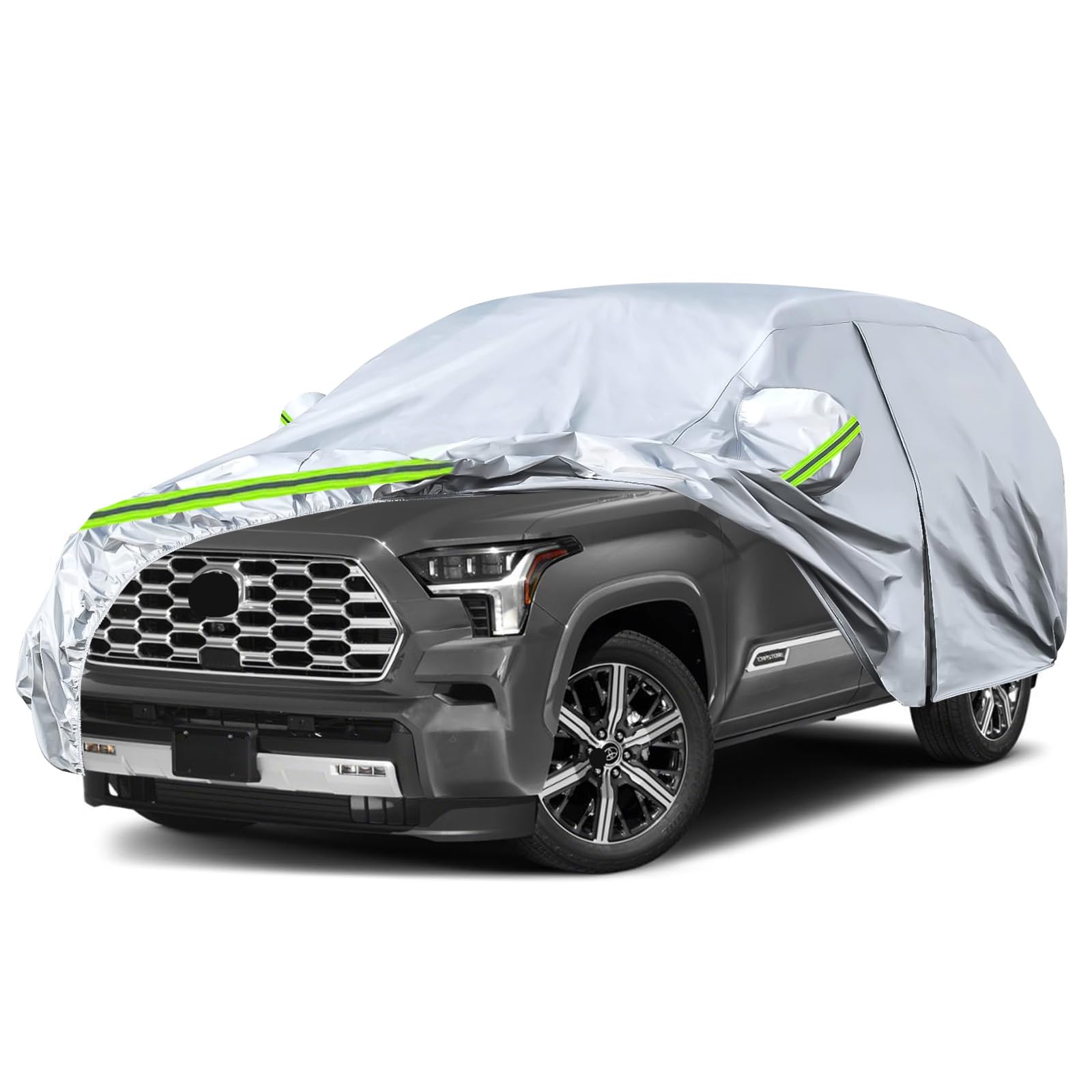 6 Layers Waterproof Car Covers Replace for 2001-2026 Toyota Sequoia | All Weather Custom-fit Car Cover with Cotton Liner, Zipper Door, Windproof Bands for Snow Rain Dust Protection