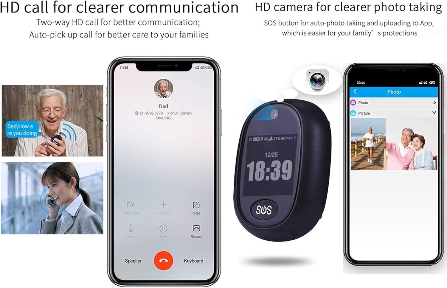 Urządzenie Śledzące GPS Dla Osób Starszych Mini Wisiorek 4G Śledzący Osobisty Lokalizator Przycisk Alarmowy SOS Połączenie Telefoniczne Lokalizacja Dzwonka Budzik Ogrodzenie Bezpieczeństwa(Black)