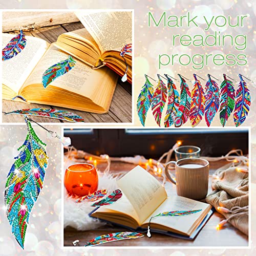 8 Pieces 5D Diamond Painting Feather Bookmarks Diy Diamond Art Acrylic Bookmarks Rhinestone Feather Bookmarks Kits With Crystal Pendant For Kids Adults Home Class Craft School Supplies, 8 Styles #TOP5