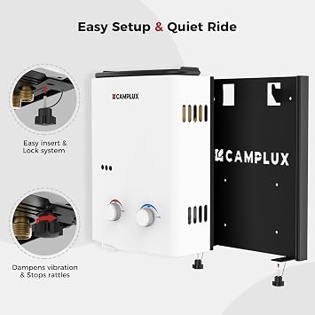 CAMPLUX Portable Propane Water Heater & Pump Kit, 1.32 GPM Tankless Gas Shower System with 12V Pump, Long Power Cables & Extension Hoses, Instant Hot Water for Off-Grid Camping, RV, AY132P43, White