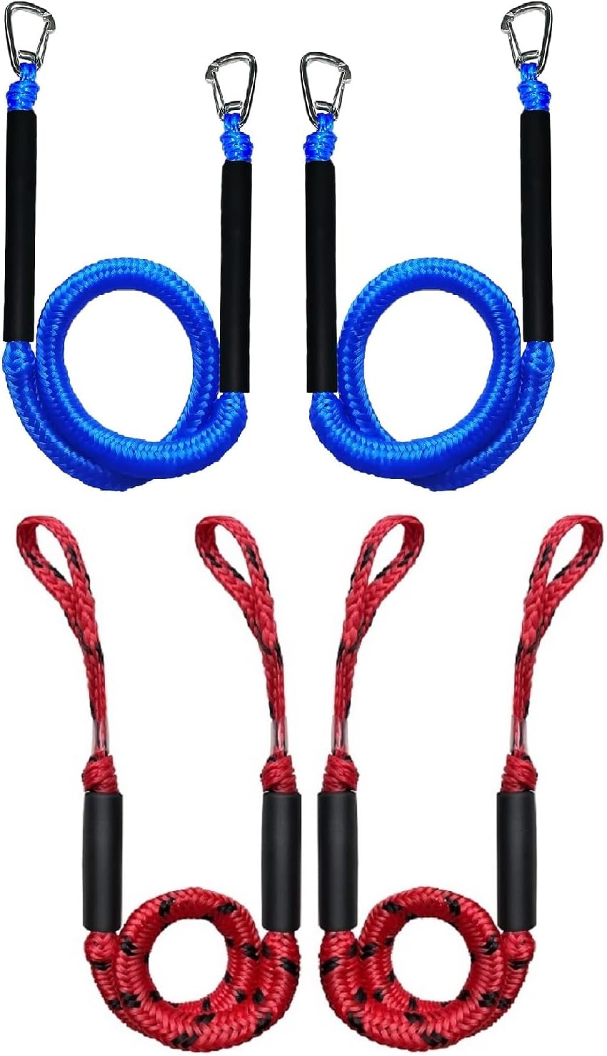 4Pcs Boat Bungee Dock Line,Marine Mooring Rope,Boating Gift for Men,Accessory for Power Boat,WaveRunner,Dinghy,Bass Boat,Kayak,Watercraft PWC,SeaDoo,Jet Ski,Pontoon,Canoe