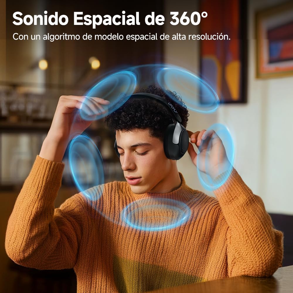 QCY H3 Pro Auriculares Cancelación Ruido Activa Adaptativa, hasta 50 dB Reducción Ruido con múltiples Modos, Audio Hi-Res, LDAC, Cascos Inalámbricos Bluetooth 5.4, Llamada nítida, 55H de autonomía