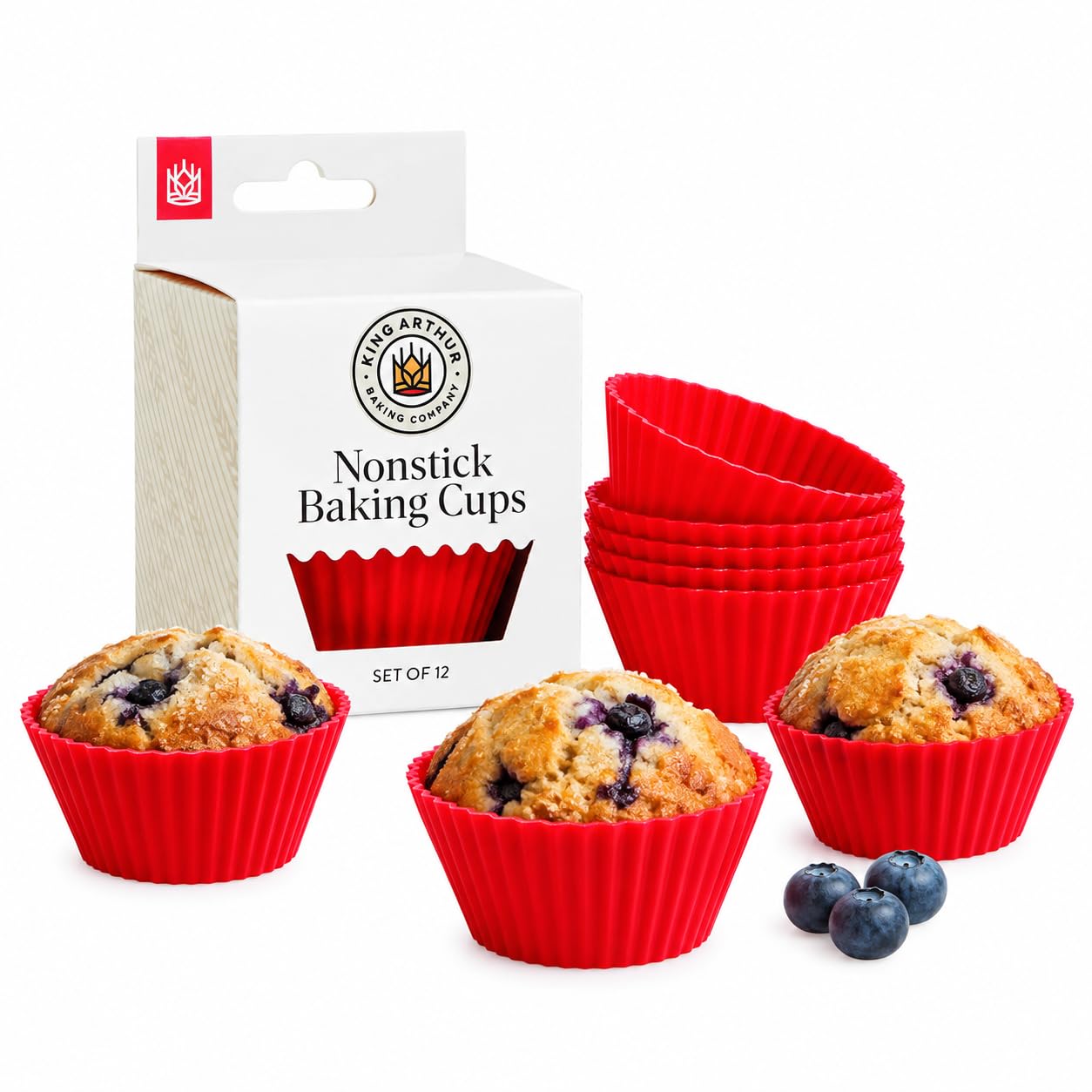 King Arthur Baking Company Silicone Muffin Cups, Regular Size, High-Heat Oven Safe Reusable Nonstick Food-Grade Silicone, Set Of 12, For Easy Baking And Release