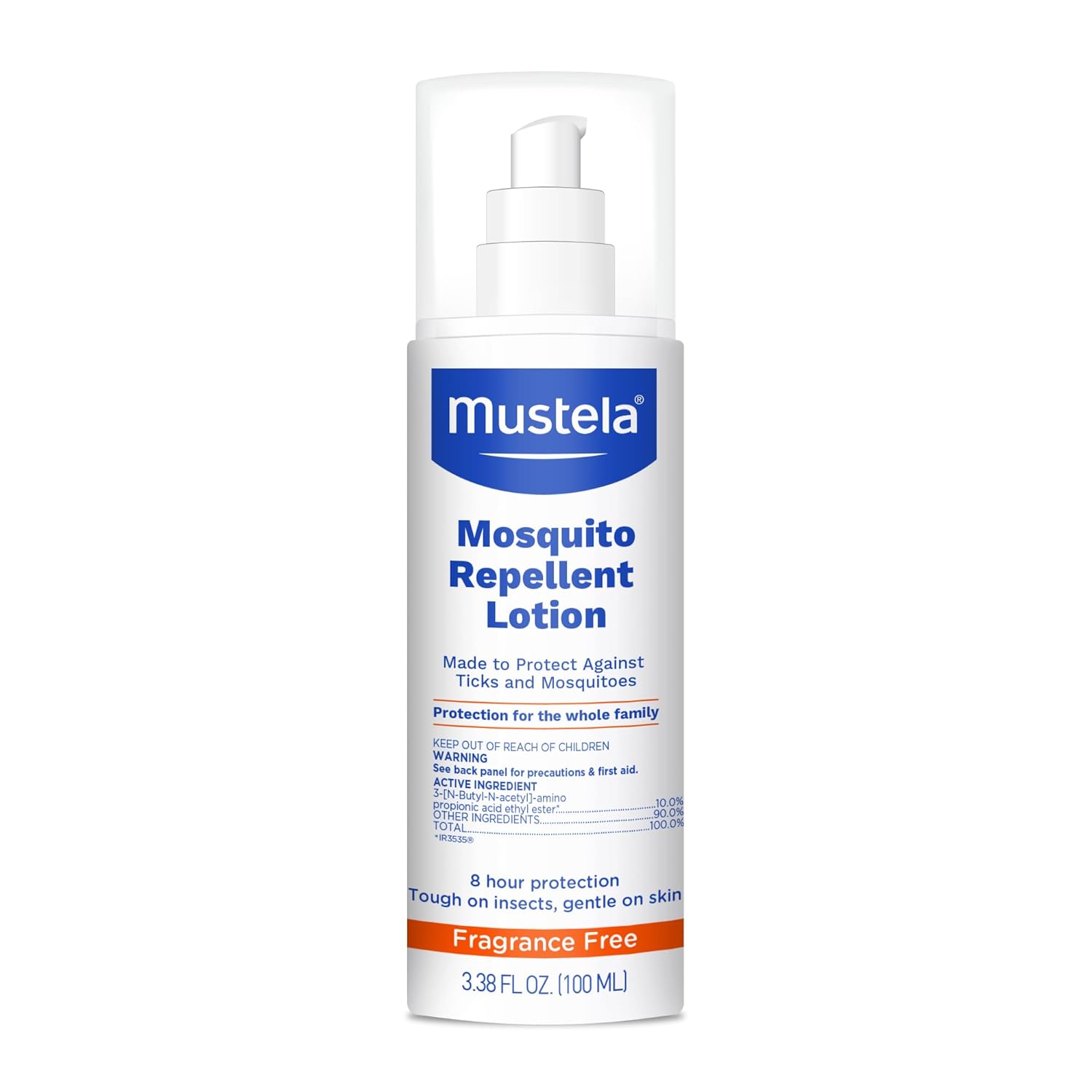 Mustela – Family-Safe Bug Spray – Kid-Friendly Mosquito & Tick Repellent Lotion, Fragrance-Free, Non-Greasy, Gentle on Skin, 8-Hour Protection – TSA-Approved – 3.38 Fl Oz
