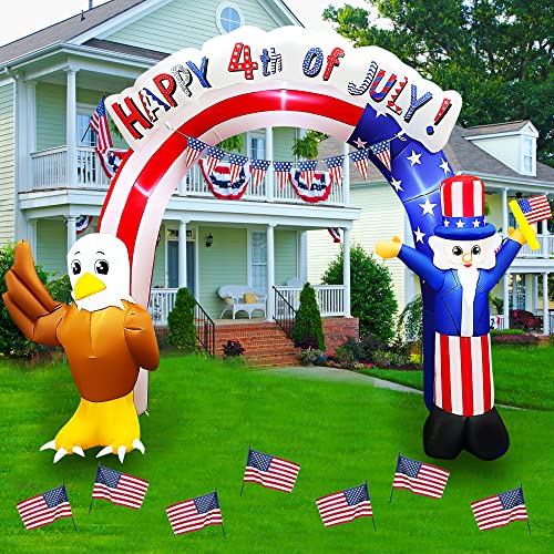 Seasonblow 8Ft Long 4Th Of July Inflatables Archway Outdoor Decorations, Fourth July Patriotic Blow Up Uncle Sam With Eagle American Flag Arch Built-In Led Inflatable For Holiday Memorial Day Yard #TOP1