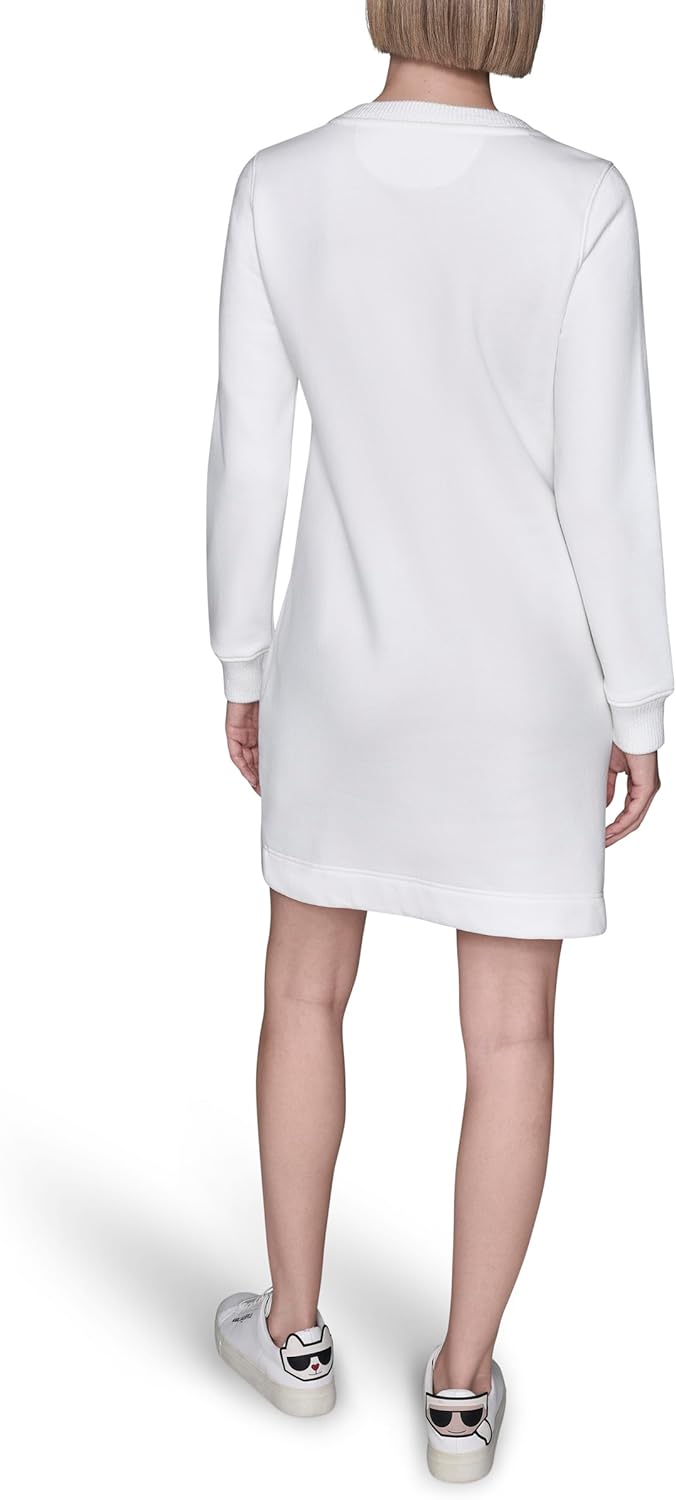 Karl Lagerfeld Women's Long Sleeve Crew Neck Comfy Athleisure Dress