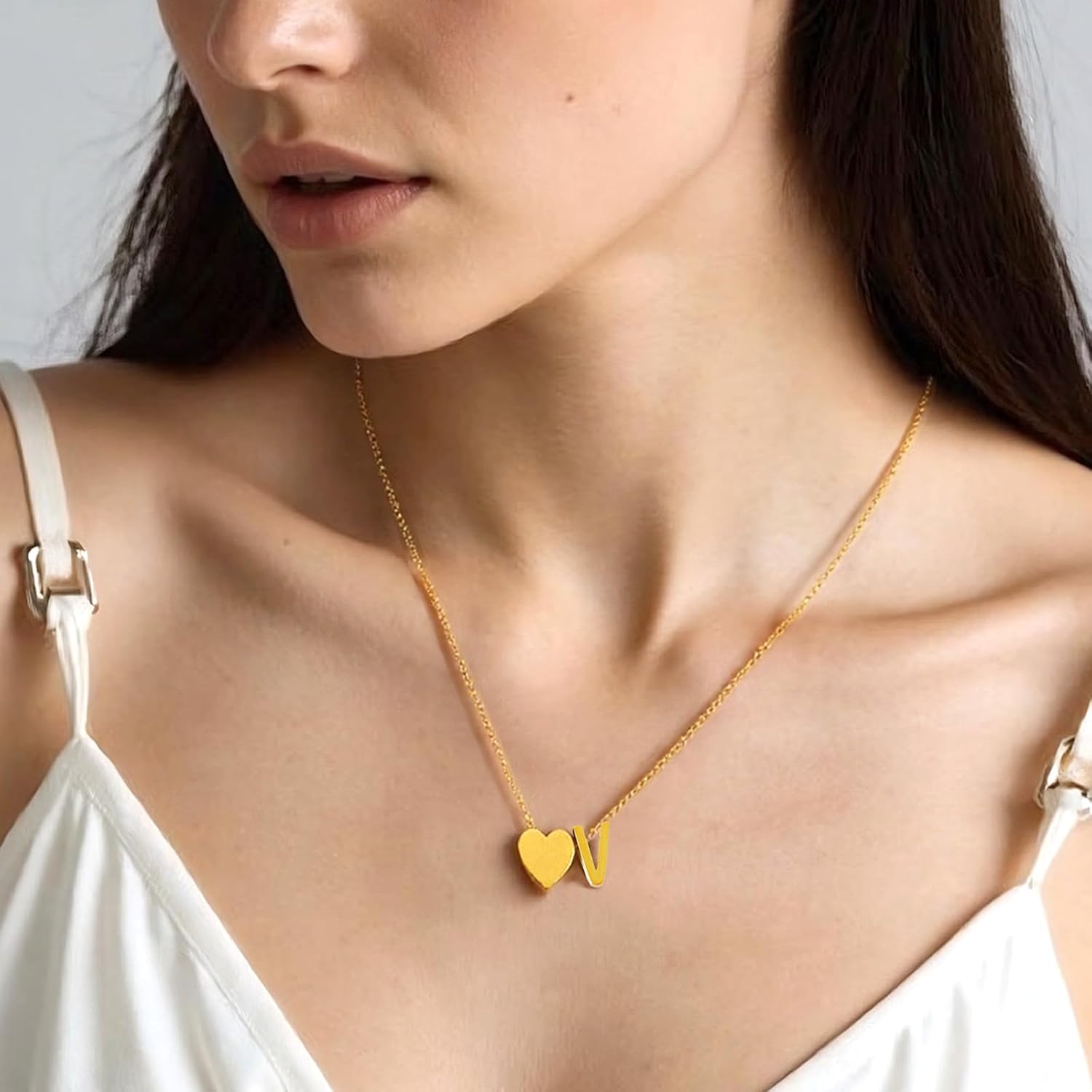 ZOORON Gold Heart Initial Necklace for Women - 18K Gold Plated Letter A-Z Pendant Necklace Dainty & Trendy Heart Necklaces, Tiny Personalized Pendant Name Birthday Gifts - Image 3