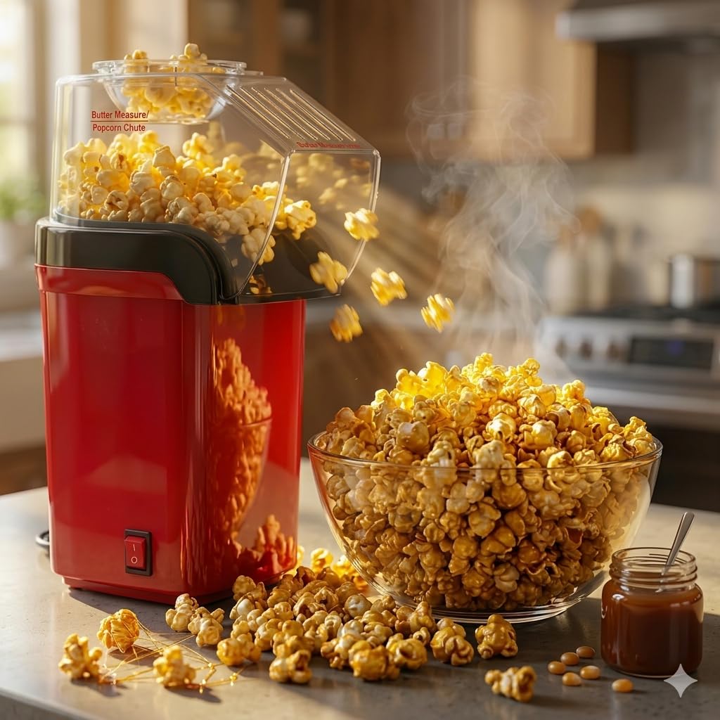 Electric Popcorn Maker for Home – Oil-Free Hot Air Popper Machine, Healthy Snack Maker, Fast Popping in 2 Minutes, Compact Design, Easy to Clean, Perfect for Movie Nights-image-13