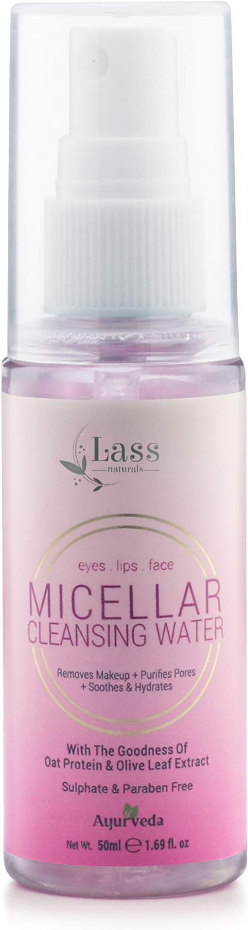 Lass Naturals Micellar Cleansing Water, 50ml - No Paraben & Sulphate