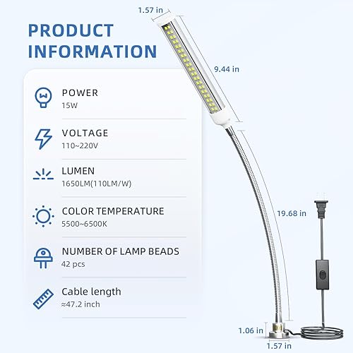 Miniatura 6 de Luz de trabajo magnética LED, 15 W de alto brillo, lámpara de cuello de cisne flexible con base magnética fuerte para torno de fresado de taladro