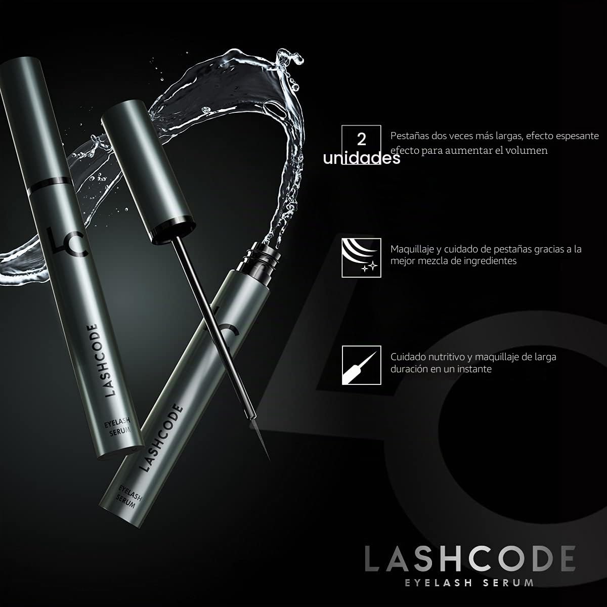 Suero de pestañas Lashcode Eyelash Serum 5 ml - Suero de crecimiento para pestañas, cuidado hidratante y engrosamiento
