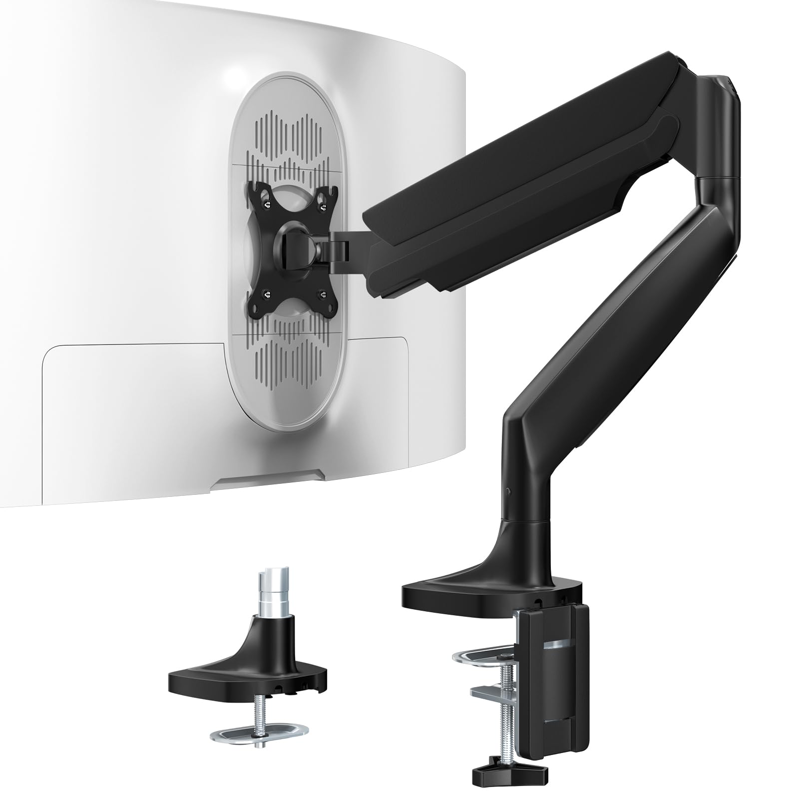 Braccio per monitor pesanti per monitor ultra larghi fino a 45 pollici e 15kg, supporto da scrivania singolo completamente regolabile con morsetto a C e gommino da scrivania, VESA massimo 100x100,nero