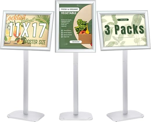 3Pcs Heavy Duty Pedestal Sign Holder for Display, 11 x 17 inches Adjustable Floor Standing Sign Holder with Weighted Base...