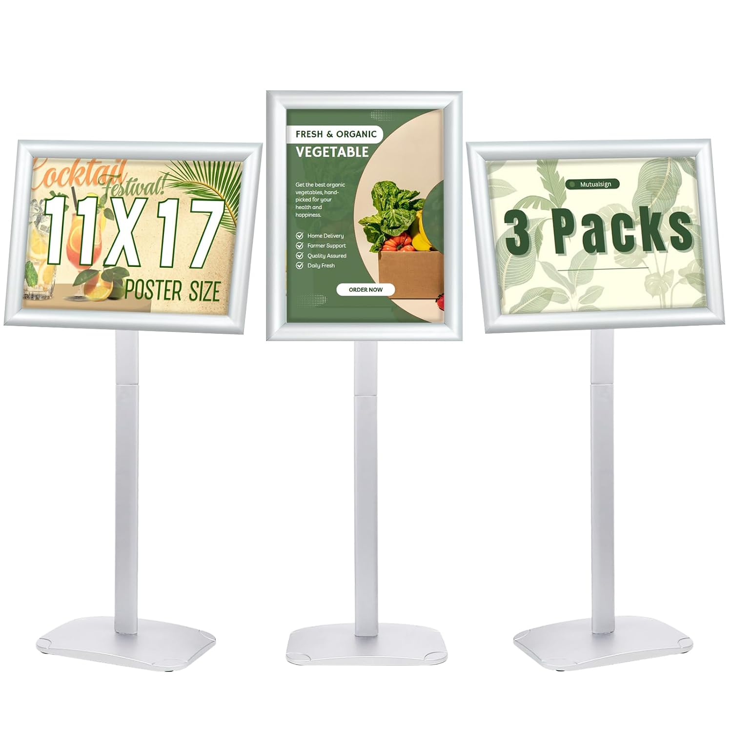 3Pcs Heavy Duty Pedestal Sign Holder for Display, 11 x 17 inches Adjustable Floor Standing Sign Holder with Weighted Base...