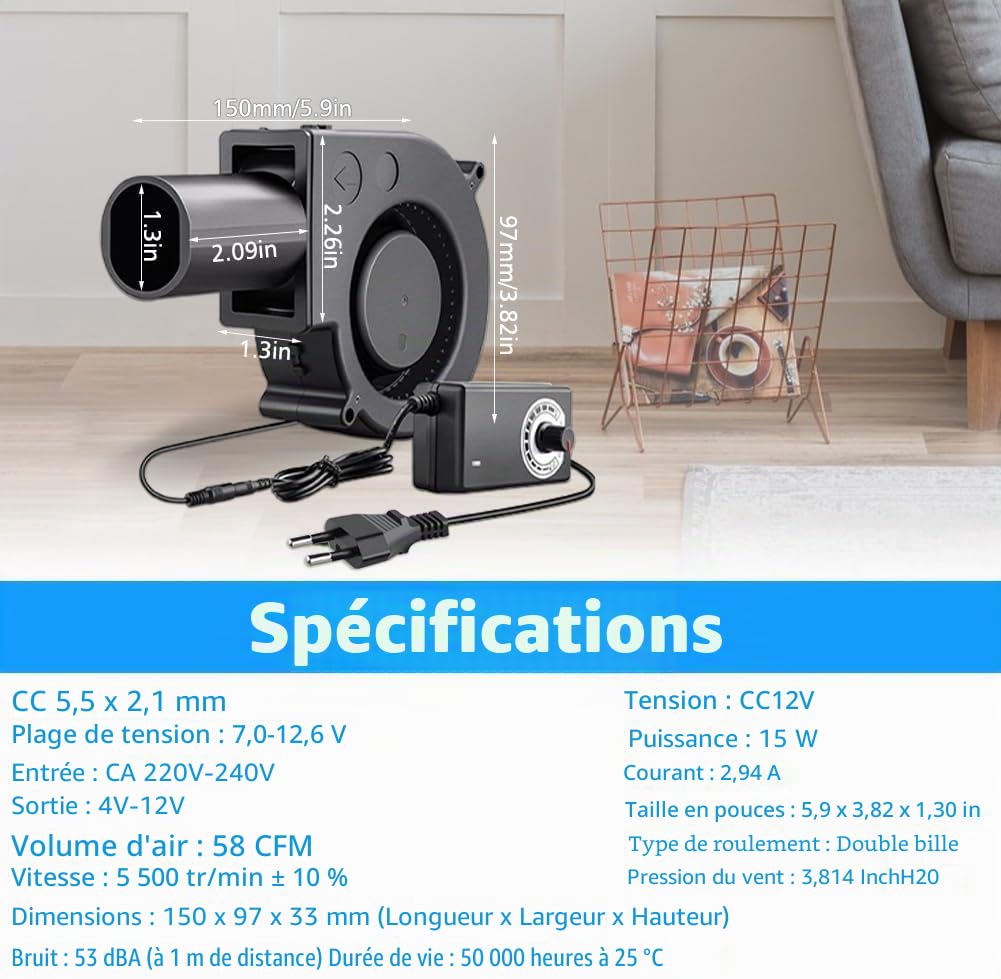 Ventilateur radial 12 V, 220 V, ventilateur de refroidissement avec contrôleur pour électroménagers, ventilateur pour la ventilation, changement de ventilateur, barbecue, cheminée, ventilateur
