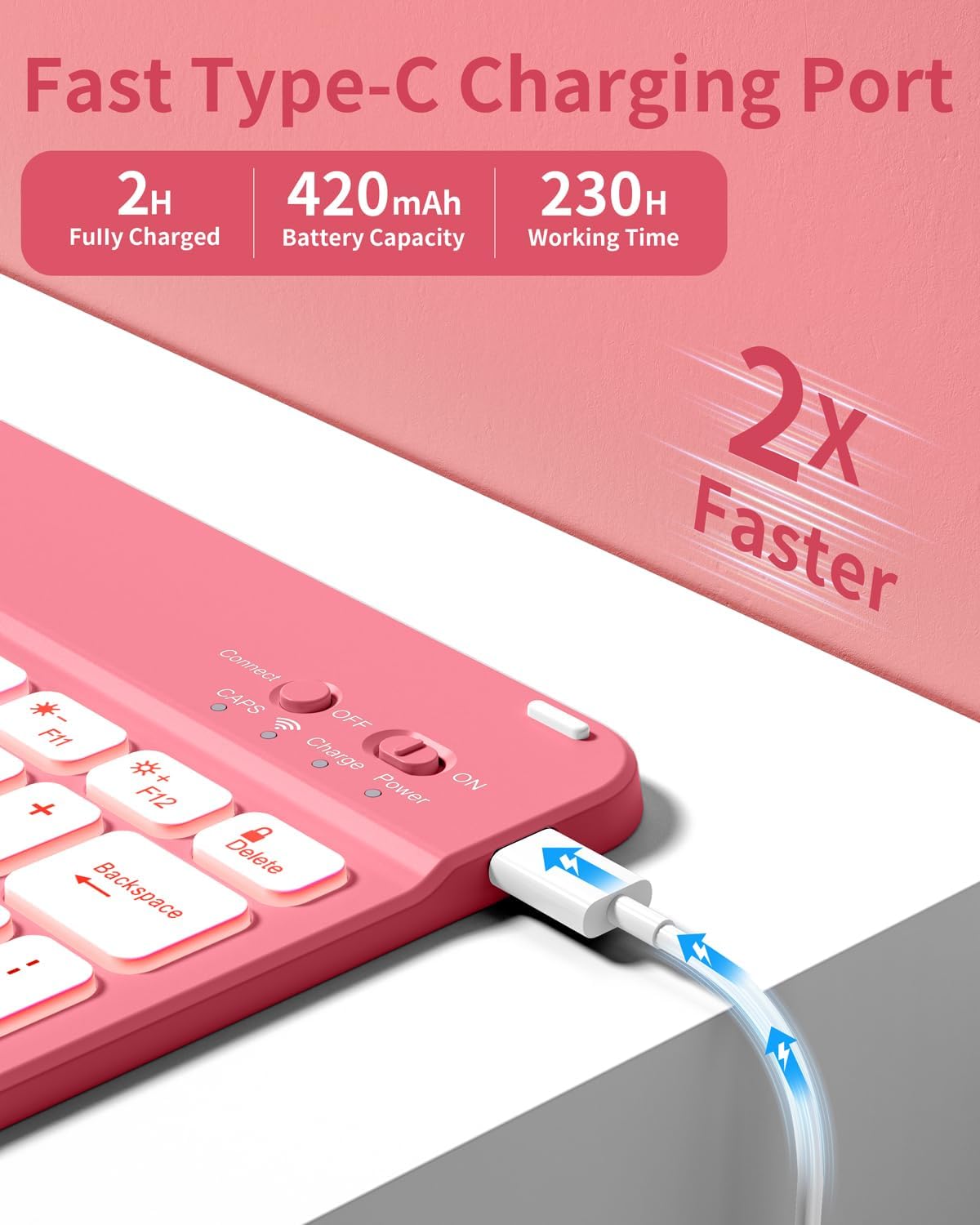 for iPad (A16) 11th 10th Generation Case with Keyboard - 7 Colors Backlit Wireless Detachable Folio Keyboard Cover with Pencil Holder for iPad 11/10.9 inch 2025/2022 (Pink) - Image 7