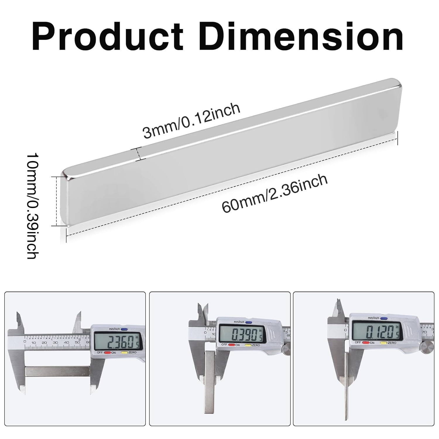 MIKEDE Strong Neodymium Magnets Rectangular Magnetic Small Powerful Rare Earth Magnet for Crafts Refrigerator Office Classroom Kitchen 60x10x3 mm Silver 30 Pack