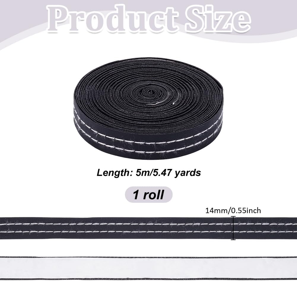 PH PandaHall 16.4FT Automotive Interior Trim Strips Black with White Stitching Line Strip Leather Line Decor Seam Strip Self-Adhesive Car Interior Moulding Trim for Car Window Door Motorcycle