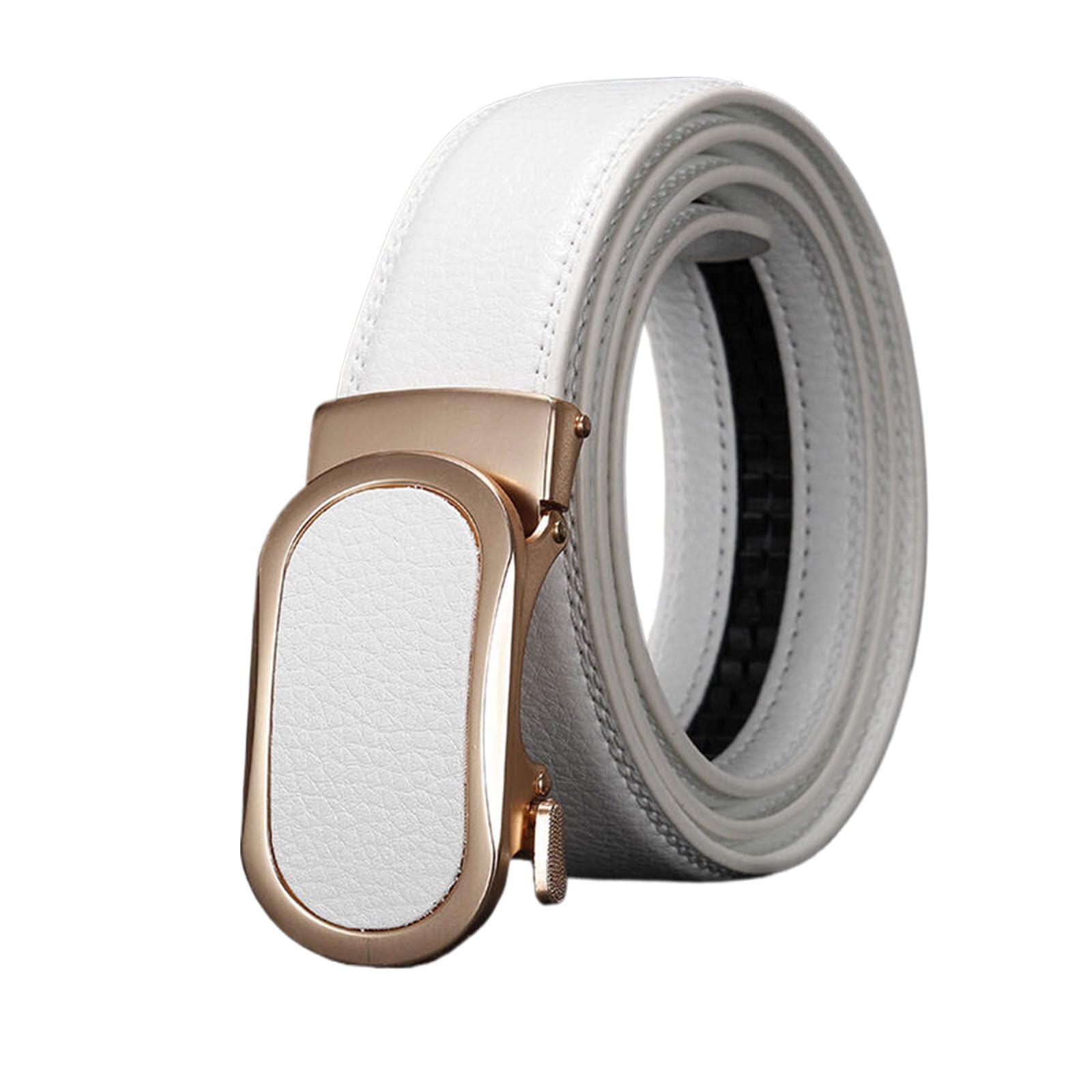 BDAYEK Men's Belt Men's Belt Fashion Leather Dress Adjustable Casual Automatic Buckle White 125Cm 49.2