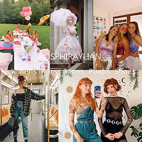 Aosphiraylian Womens Mary Janes Shoes Round Toe Platform Ankle Strap Chunky Heel Black Uniform Dress Shoes #TOP2