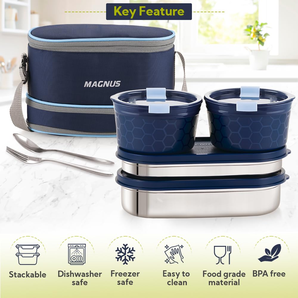 Magnus Stainless Steel Lunch Box - Leak-Proof & Airtight -6