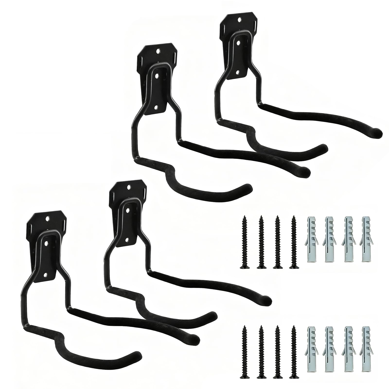 4 Ganci Portautensili a Parete in Metallo, Supporti per Decespugliatore e Attrezzi da Giardino, Garage, Nero, 19,8x13,9x13,4 cm, Viti Incluse