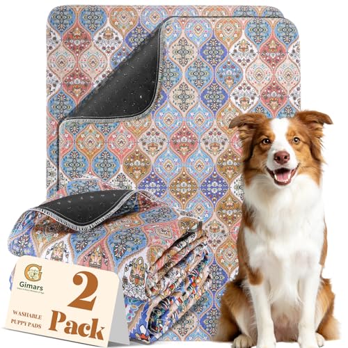 Gimars 80 x 92 cm, 2 Pezzi, Design Boho e Finitura Resistente, Traversine Lavabili per Cani, Tappetino Riutilizzabile per Addestramento Cuccioli, Assorbente, Antiscivolo e a Prova di Perdite