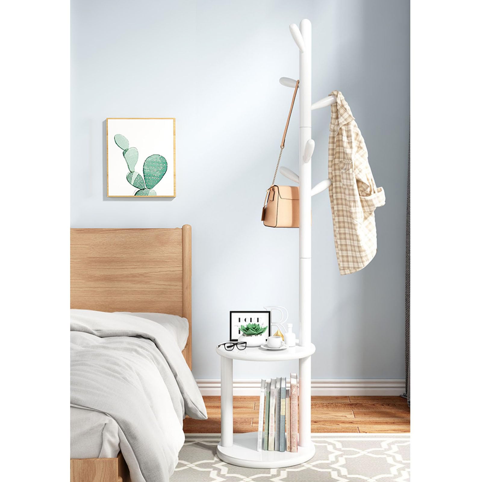 Portemanteau d'angle blanc en bois meuble d'entrée avec rangement chaussures