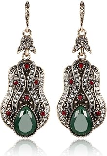 YAHOYA Bohemia Drop Pendientes para Mujeres Oro Antiguo Color Punk Verde Resina Arete Grande Joyería Vintage Cristal Regalo