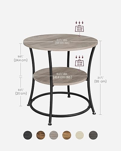 Miniatura 3 de VASAGLE Mesa auxiliar redonda de 21.7 pulgadas, mesa auxiliar de 2 niveles, mesita de noche con marco de acero, parte superior espaciosa