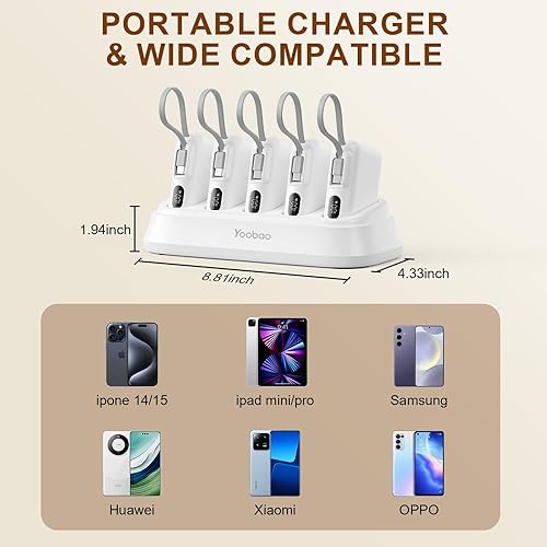 Miniatura 8 de Yoobao Estación de carga de banco de energía compartida, carga rápida de 10000 mAh con 5 cargadores portátiles, entrada de cable USB C integrado,