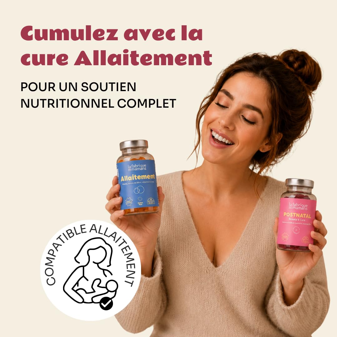 Postpartum - 60 Gummies vegan sans sucres - Complément Alimentaire - Biotine - Croissance Pousse et Renforcement des Cheveux - Régénération de la Peau - Fabriqué en France - La Fabrique des Mamans.