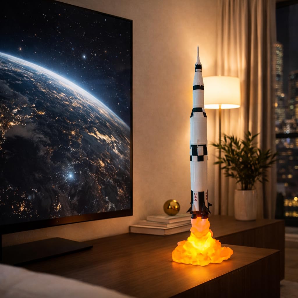 Apollo 11 Satürn V Roket Lambası, Fırlatma Efektli LED Uzay Gece Lambası, NASA'dan İlham Alan Masa ve Ev Dekorasyonu, USB ile Çalışır, PLA Malzeme