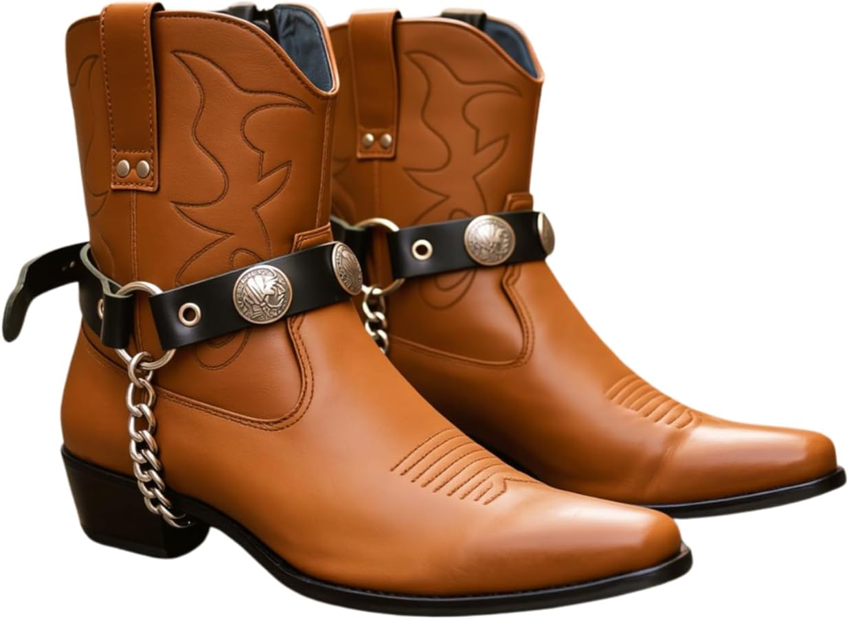 Men Biker Jewelry Boot Bracelets Black Leather Straps Silver Metal Chains Native American Indian M21