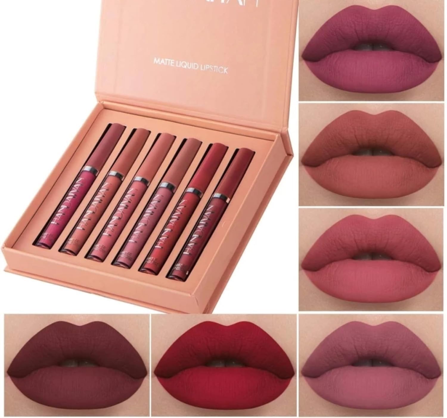 SWIZHUDA Velvet Matte Book Style Lipstick Set of 6, Waterproof, Non Stick, Nude Lip Glossy Combo Pack Lipsticks For Women (Set A, Free)