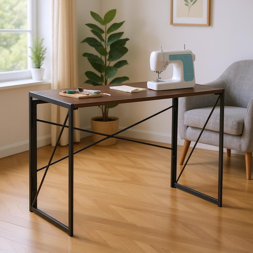 FurnitureR Tables de Couture et D'artisanat, Bureau Créatif et Efficace, Table Multifonctionnelle avec Rangement Pliable, Cadre en MDF et Métal, Pas de Montage Nécessaire, 100 x 50 x 75cm, Nnoyer